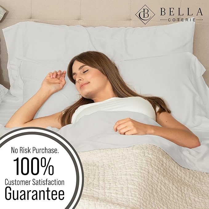 Bella Coterie Luxury Bamboo Viscose King Size Sheet Set | 100% Organically Grown | Ultra Soft | Cooling for Hot Sleepers | 18" Deep Pocket [Grey Mist]