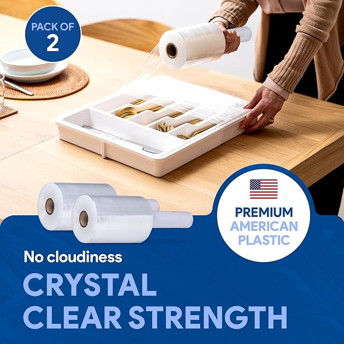 International Plastics Co. 2 Pack of 5" Plastic Stretch Film Wrap with Handles 1000 feet Each 500% Stretch Ability