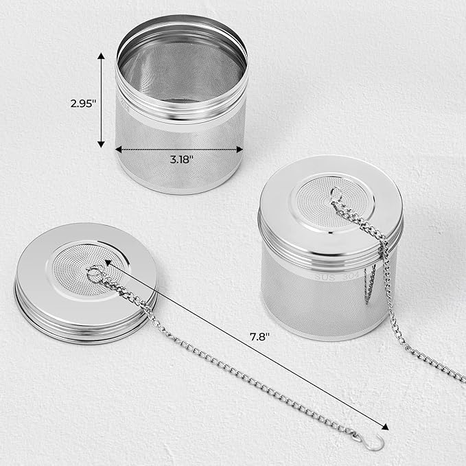 Reinmoson 2 Pack Large Tea Ball Infuser for Loose Leaf Tea & Spice Ball for Cooking Soup, 304 Stainless Steel, Threaded Lid, Chain Hook, Extra Fine Mesh Tea Strainer Ball for Herb, Iced Tea