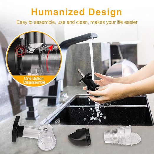 Cold Press Juicer Machines, Slow Masticating Juicer with Quiet Motor, High Nutrient Retention, Easy to Clean, Spiral Auger Technology for Vegetables & Fruits, Dishwasher Safe (Black)