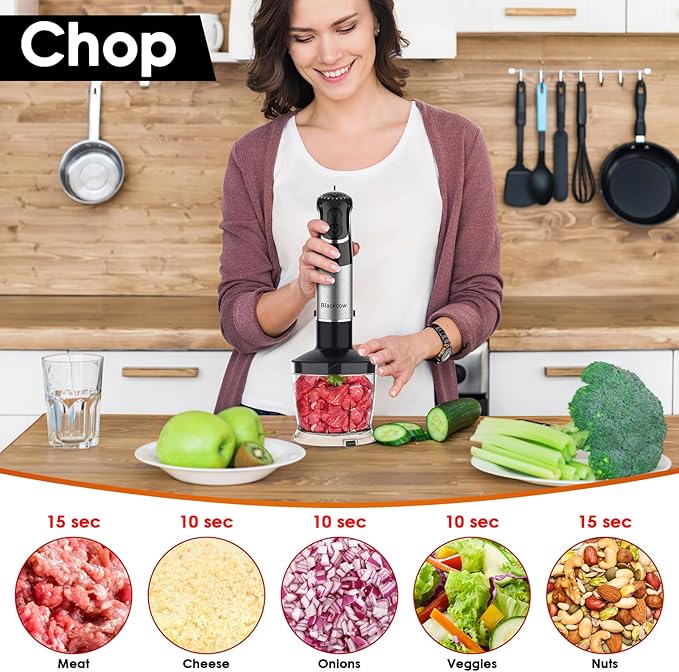 Immersion Blender Handheld for Kitchen,Emulsion Blender Handheld,12 Speed Electric Hand Mixer with BPA Free Attachments:Chopper Bowl,Whisk,Milk Frother,Measuring Cup