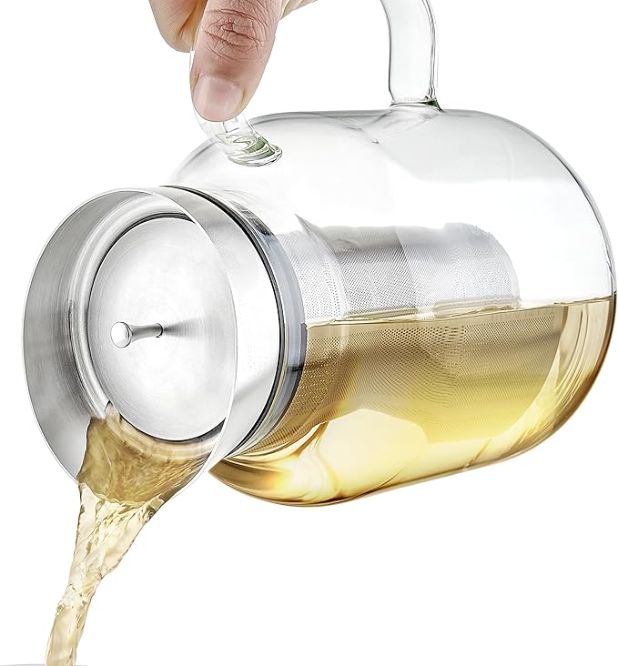 Teabloom Large Multi-Brew Borosilicate Glass Teapot + Kettle + Pitcher – Steep and Serve Hot Tea, Iced Tea, Cold Brew Tea and Fruit Infused Water – Legacy Tea Maker (51 OZ or 85 OZ)