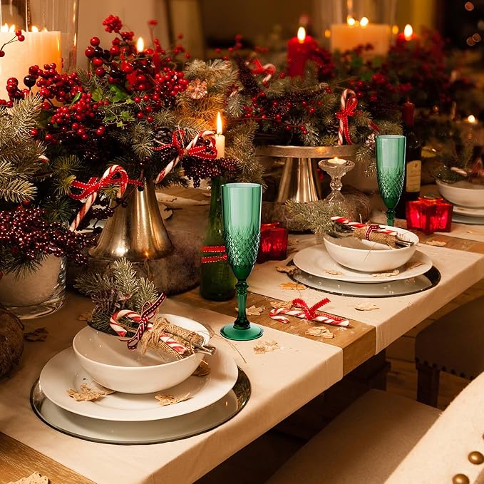 Plastic Champagne Flutes, 48PCS Dark Green Plastic Wine Glasses Goblets Reusable Champagne Flute for Christmas, Weddings, Bachelor Parties, Toasting, and Events(48, Dark Green)