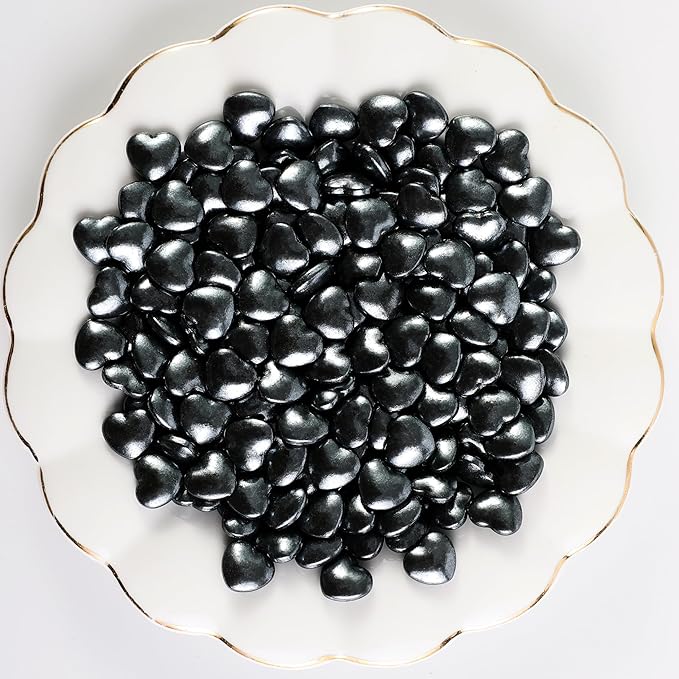 Kasvan Black Heart Shapes Sprinkles - Edible Candy Pearls 130g/4.58 Oz, Mix Size, Baking Cake Decorations, Ice Cream Toppings and Cookie Decorating, Wedding Party Chirstmas Supplies (Black)