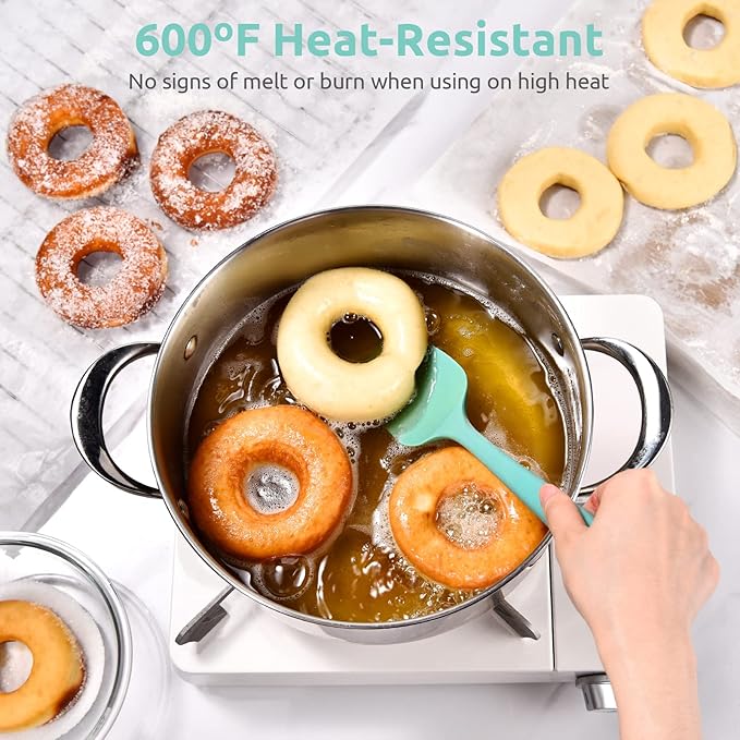 Heat Resistant Silicone Spoon Spatula: U-Taste 600ºF High Heat Flexible 11.38in Silicon Mixing Stirring Cooking Scraping Baking Bowl Scraper Seamless Spreader for Kitchen Nonstick Cookware (Aqua Sky)