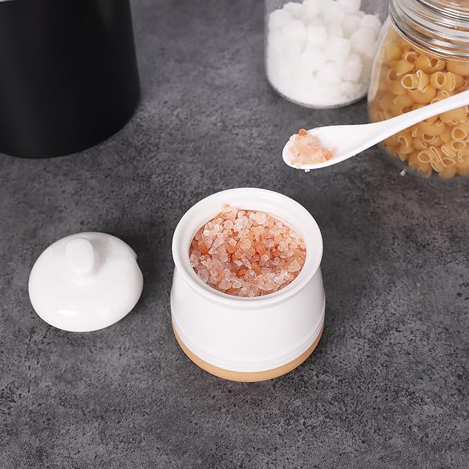 LEETOYI Sugar Bowl with Lid and Spoon, 12 oz Ceramic Sugar jar, Sugar Container for Coffee Bar, Sugar Dispenser Bowl, Microwave & Dishwasher Safe, White