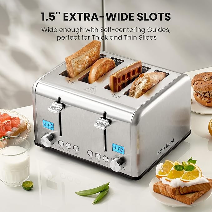 Countdown Stainless Steel 4 Slice Toaster with Bagel, Defrost, Cancel Function, Dual Toaster, Extra Wide Slots, 6 Shade Settings, Removable Crumb Trays, 1650W