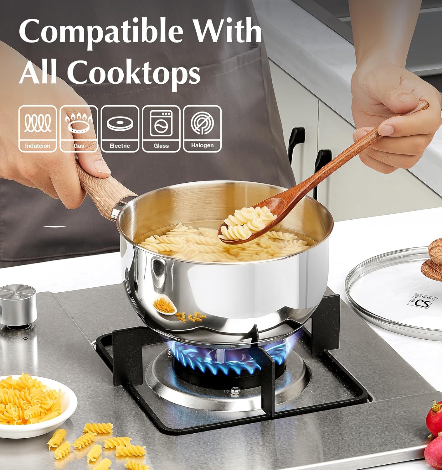 KOCH SYSTEME CS Stainless Steel Saucepan 6PCS, Stainless Steel Pot 1.5QT & 2QT & 3QT with Heat-resistant Bakelite Handle, Tri-ply Base Sauce Pan, Induction Compatible Pots, Pot Set 6 Piece