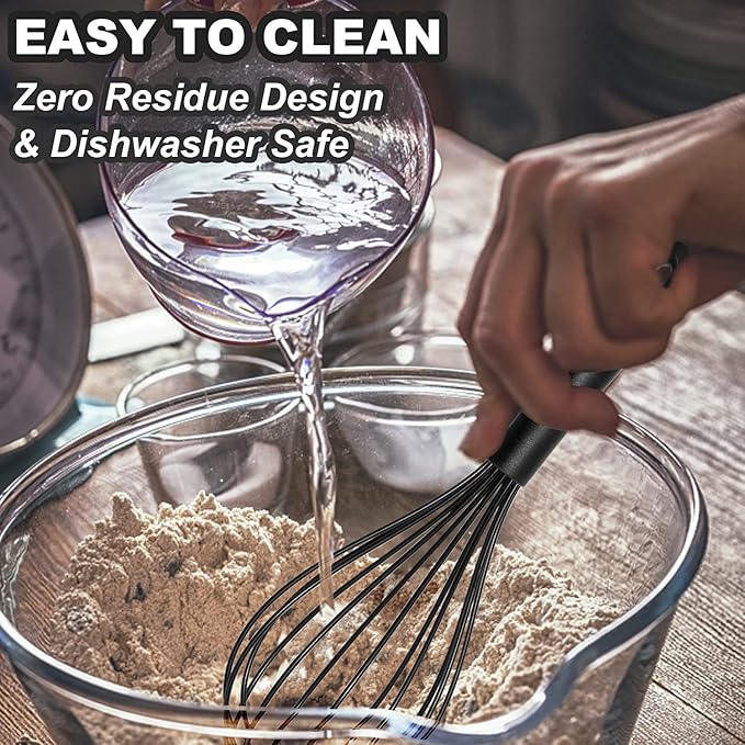 Anaeat Kitchen Whisk Set of 5, Perfect for Non-Stick Cookware, Egg Beater Milk Blender for Whisking, Cooking, Baking - 5"+7" Mini Wire Whisk and 8.5''+10.5''+12'' Silicone Balloon Whisks (Black)