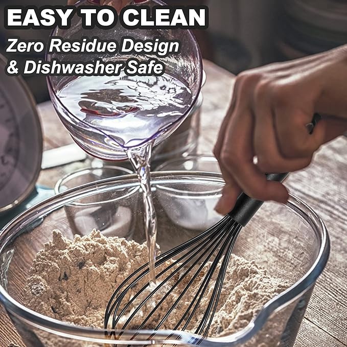 Anaeat 8.5" Silicone Balloon Whisk, Perfect for Non-Stick Cookware, Milk and Egg Beater Blender, Heat Resistant Kitchen Whisks for Whisking, Cooking, Baking, Beating, Frothing & Stirring (Black)