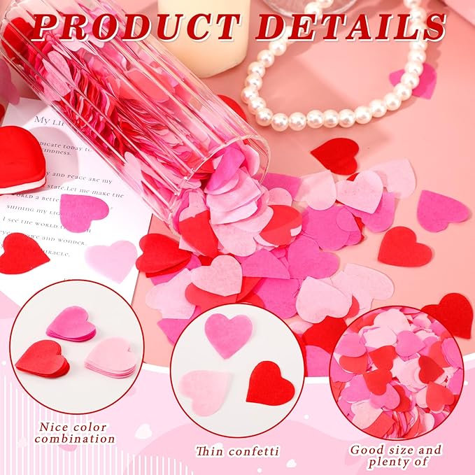 MARFOREVER Valentine's Day Heart Paper Confetti, Red Heart Tissue Decorations Valentine Party Scatter Table Confetti Sprinkles Hearts for Balloons Wedding Birthday Festival Supplies