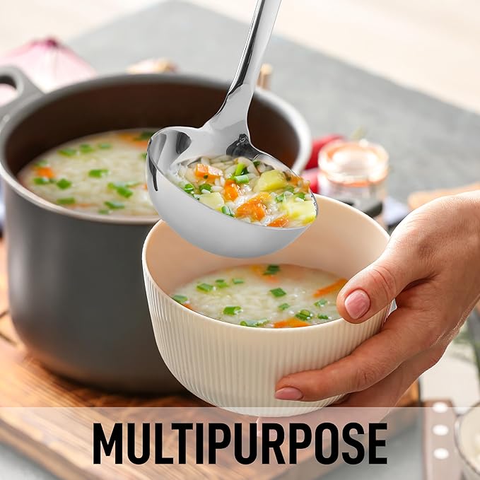 Zulay Kitchen Stainless Steel Cooking Utensil - Stainless Steel Kitchen Utensil, Durable Kitchen Gadgets, Metal Kitchen Accessories, Easy to Clean Kitchen Tools - 13 inch Soup Ladle