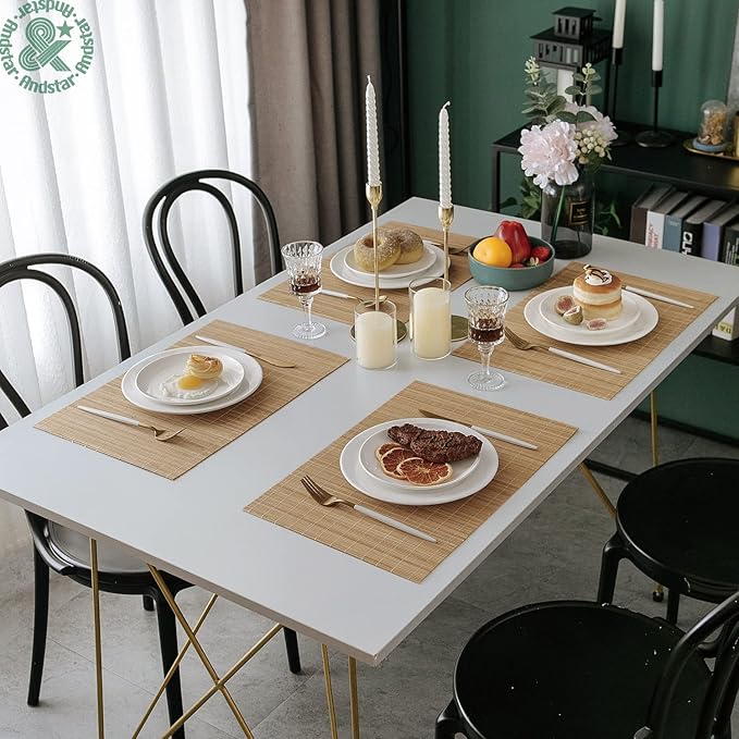 ANDSTAR Set of 24 Bamboo Placemats 17.7X11.8Inch Sushi Rolling Mat Japanese Style Bamboo Mat Natural Place Mats Washable Heat Resistant Table Mats for Dinner Dining Table Wedding Parties（Brown）