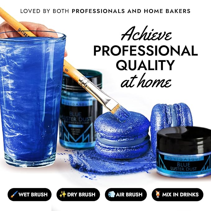 MONÉGASQUE Blue Edible Glitter for Drinks 7g – Edible Glitter for Cakes - Blue Luster Dust for Drinks, Cocktail, Cake, & Strawberries - Drink, Food Decorations, & Cake Decorations Spray Sparkles