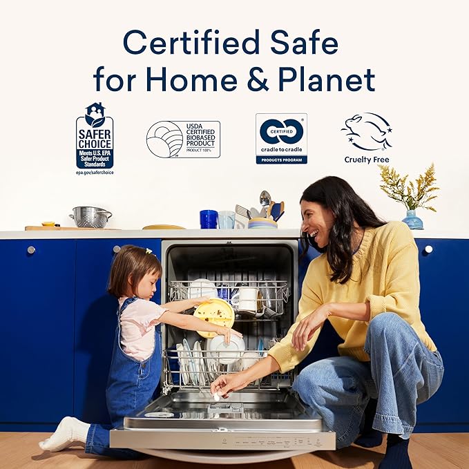 BLUELAND 100% Plastic-Free Dishwasher Detergent Tablets, 36 Count, Lemon Zest Scent, Eco Friendly Dishwashing Pods, Natural, Sustainable