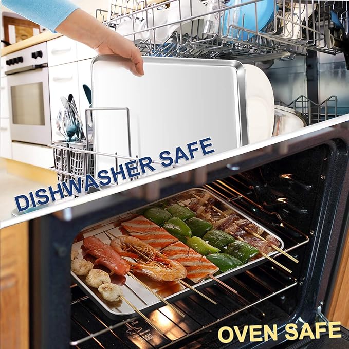 P&P CHEF 16 Inch Baking Cookie Sheet, Oven Pan Tray Stainless Steel Sheet Pan for Kitchen, Oven Bakeware for Multi Uses, Shiny Look & Dishwasher Safe, Healthy & Heavy Duty, 1Pc