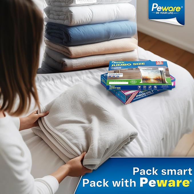 Large Storage Bags, 16"x20" Jumbo Plastic Bag, BPA Free, 3.5 Gallon XL Zipper Lock Baggies for Clothes Pillow Travel Moving - 100 Roomy Bags