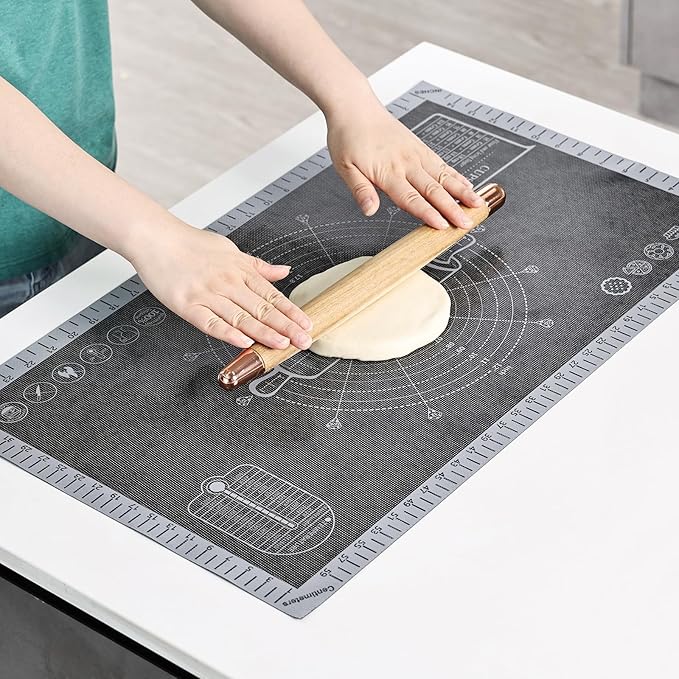 Silicone Pastry Mat Extra Large with Measurements 26''x16'' for Reusable,Non-slip Silicone Baking Mat, Counter, Dough Rolling, Oven Liner,Fondant/Pie Crust (Translucent_Grey, 16''W x 26''L)