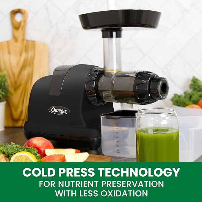 Omega Cold Press Juicer Machine, Vegetable and Fruit Juice Extractor and Nutrition System Makes Nut Milks Baby Food and Sorbets, Triple-Stage 80-RPM Slow Masticating Juicer, 200-Watts, Black