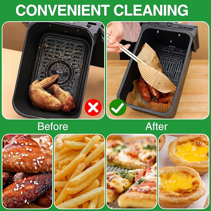 Air Fryer Liners,240 PCS Rectangular Non-stick Disposable Paper Liners, OAMCEG 2-Basket Air Fryer Parchment Baking Paper for Frying, Baking, Cooking, Roasting and Microwave