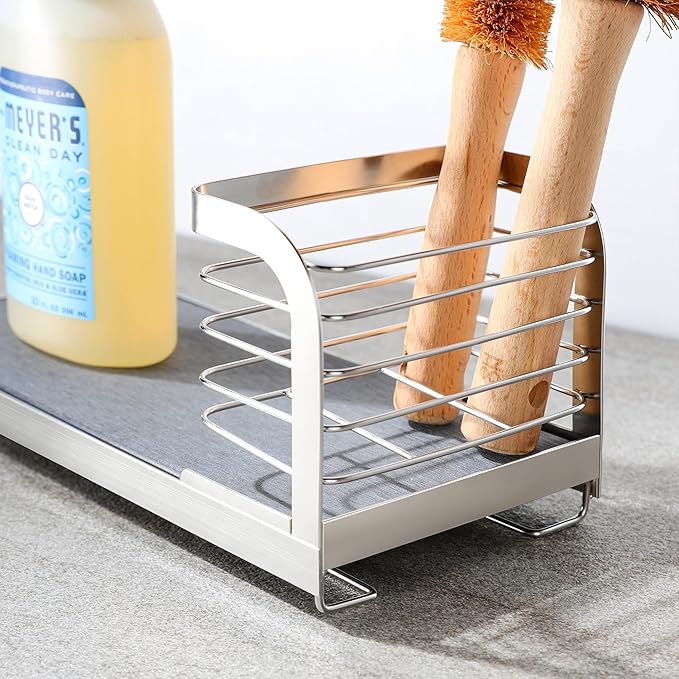 Wipe-Free Sink Organizer with Drying Stone, Instant Dry Sink Caddy Organizers, Kitchen Sponge Soap Holder Dispenser, Countertop Fast Drying Counter Tray Rack