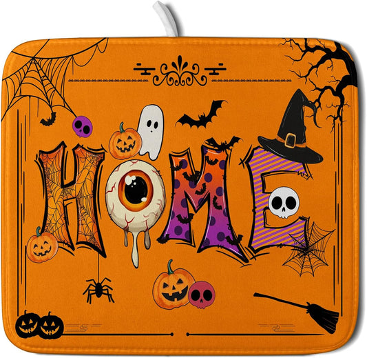 Funny Festival Dish Drying Mats for Kitchen Counter Orange Halloween Home Decoration Coffee Mat