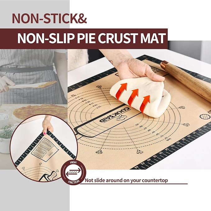 Cook's Aid Silicone Pastry Mat Extra Large with Measurements 26''x16'' for Reusable,Non-slip Silicone Baking Mat, Counter, Dough Rolling, Oven Liner,Fondant/Pie Crust,Dark Gray