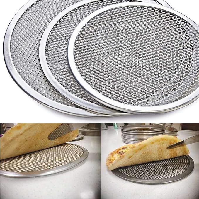 Pizza Screen, 3PCS Aluminum Alloy Seamless Pizza Screen Non Stick Mesh Net Baking Tray Cookware Kitchen Tool For Oven, BBQ 10 inch and 12 inch,14 inch