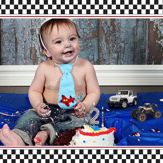 13 Pcs Racing Cars Themed Birthday Candles Black and White Race Number 2 Checkered Candle Cake Topper for Racing Car Party Decoration Supplies (Number 2)