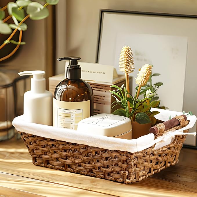 Basket - Wicker Storage Basket, Hand Woven Wicker Storage Basket for Home Storage, Dimensions 15"W x 10.6" x 5.1"H, Brown Home Storage Box