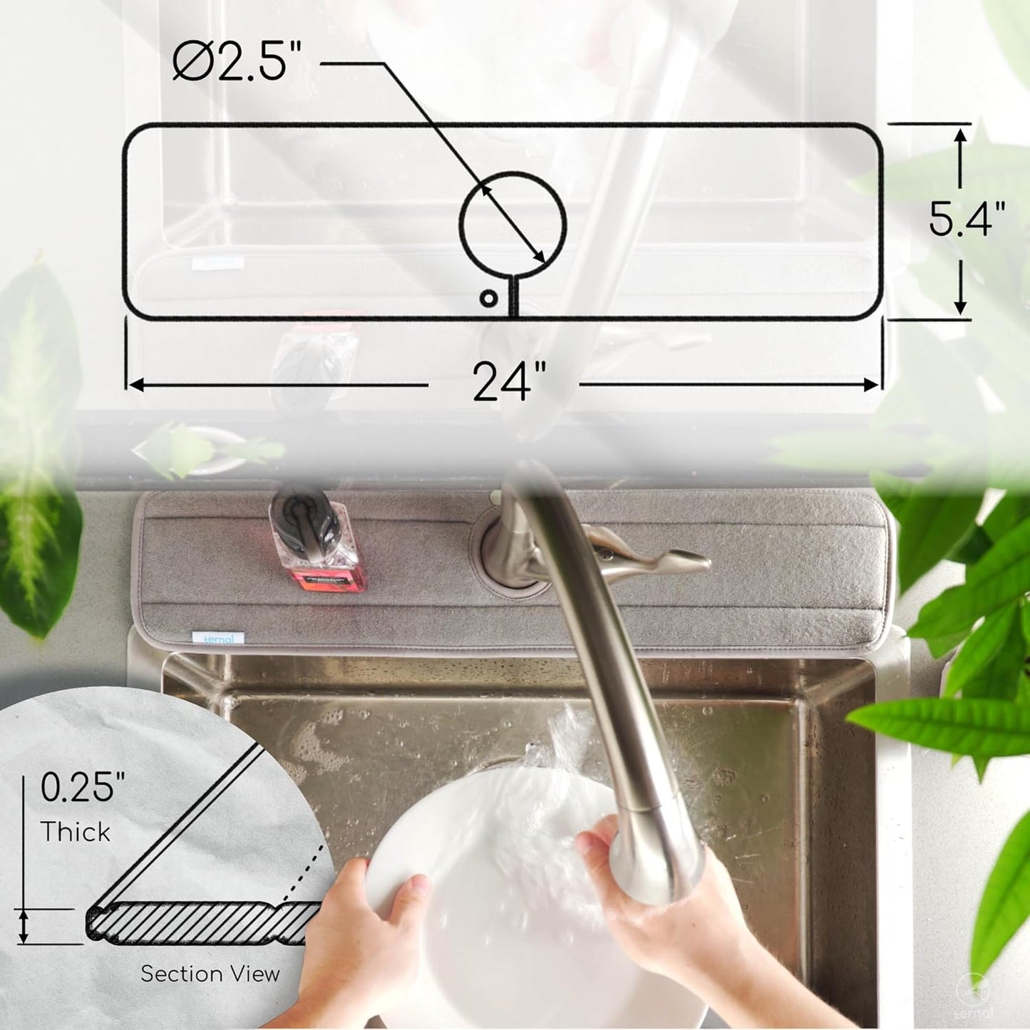 The Original Ternal Sinkmat Drip Catcher & Splash Guard, Faucet Mat for Sinks – Absorbent Microfiber, Machine Washable Counter Protector & Drying Mat for Kitchen, Bathroom or RV [Grey, XL, 1 Pack]