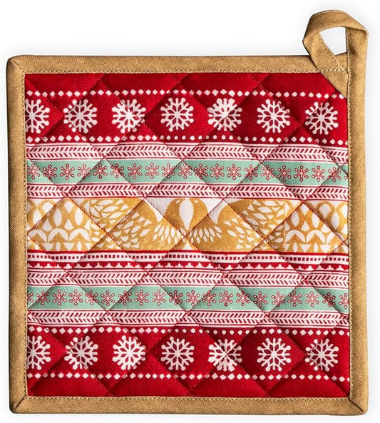 Maison d' Hermine Pot Holders 100% Cotton Heat Resistant Potholders 8" x 8" Hot Pads with Loop BBQ, Cooking, Baking, Grilling, Kitchen, Handling Hot Pans (Pack of 1, Sofia)