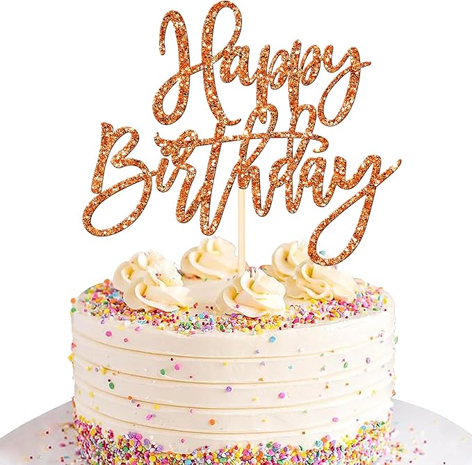 ZHUOWEISM 1 PCS Happy Birthday Cake Topper Glitter Happy Birthday Cake Pick for Celebrating Happy Birthday Anniversary Theme Party Cake Decorations Supplies Orange