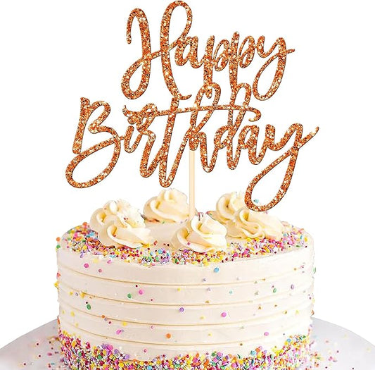 ZHUOWEISM 1 PCS Happy Birthday Cake Topper Glitter Happy Birthday Cake Pick for Celebrating Happy Birthday Anniversary Theme Party Cake Decorations Supplies Orange
