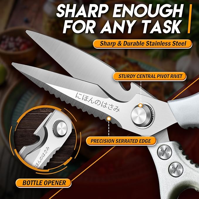 TIJERAS Kitchen Scissors Set Gold - Stainless Steel Kitchen Shear, Sharp Meat Scissors Dishwasher Safe, Heavy Duty Poultry Shears, Japanese Cooking Scissor for Food, Chicken Bones, and Turkey