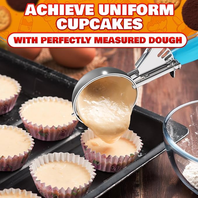 Cookie Scoop Set - Ice Cream Scoop with Trigger - Cookie Scoops for Baking Set of 3, #16 (2.7 oz), #20 (2 oz), #30 (1.25 oz), Stainless Steel Versatile Tool for Baking, Cookies, and Desserts