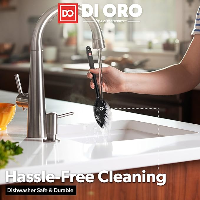 DI ORO Silicone Spoons for Cooking - Large Kitchen Spoons for Mixing, Serving, & Stirring - 600°F Heat-Resistant Non Stick Utensils – Big Solid & Slotted - Dishwasher Safe (2pc, Black)