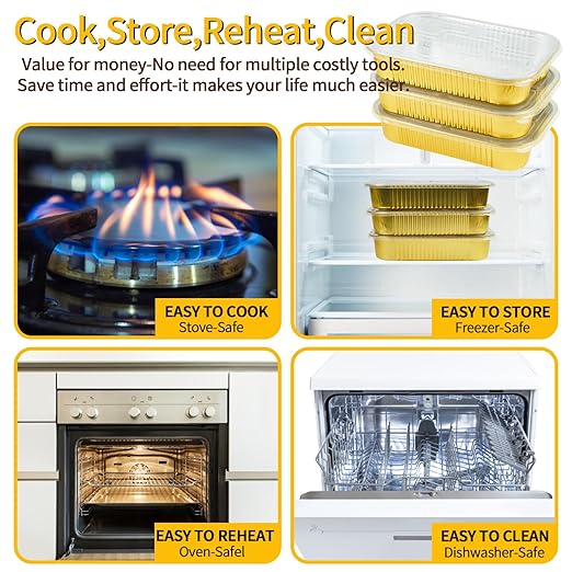 35 Pack Aluminum Pans Half Size 9x13 Extra Heavy Duty, Disposable Gold Aluminum Foil Baking Pan Double Thick Tin Foil Food Container - Half Size Steam Table Deep Pans for Baking, Heating, Cooking