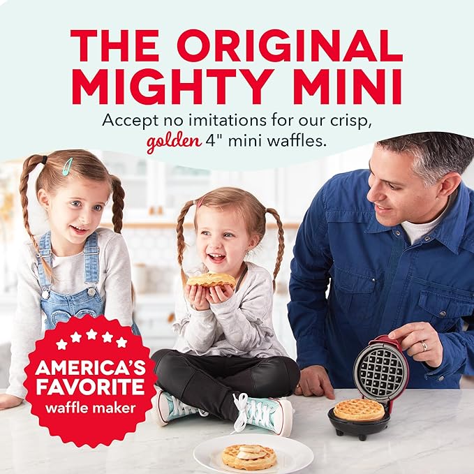 DASH Mini Waffle Maker - 4” Waffle Mold, Nonstick Waffle Iron with Quick Heat-Up, Nonstick Surface - Perfect Mini Waffle Maker for Kids and Families, Just Add Batter (Red)