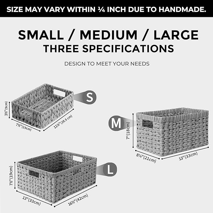 GRANNY SAYS Wicker Baskets for Storage, Waterproof Rattan Storage Baskets, Odorless Wicker Basket with Handles, Decorative Storage Containers, Gray Basket for Pantry Storage, 2-Pack
