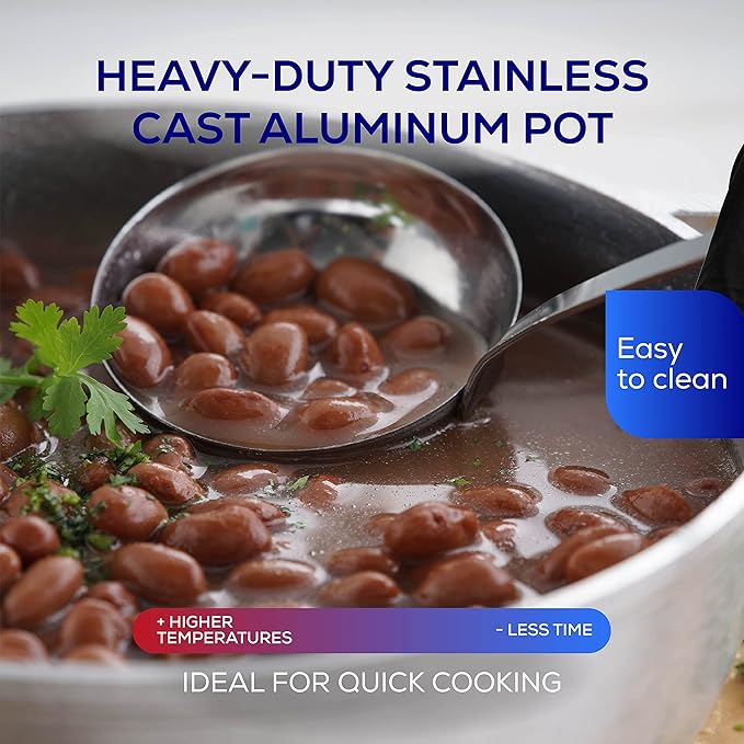 Universal (Medium Size) Caldero 12 Cups - 4.2 QT / 4 L, Stainless Aluminum Pot, Even Heat Distribution and Fast Cooking Dutch Oven Pot, Ergonomic Handles, Ideal for Rice, French Fries, and More