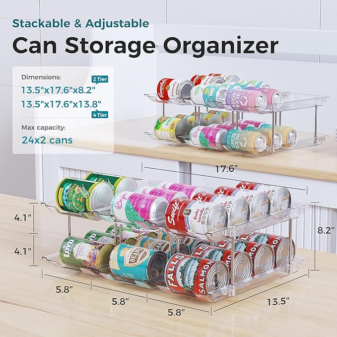 Can Organizer for Pantry, 4 Tiers Can Storage Rack, up to 48 Cans Food Holders for Fridge, Cabinet and Pantry Organization