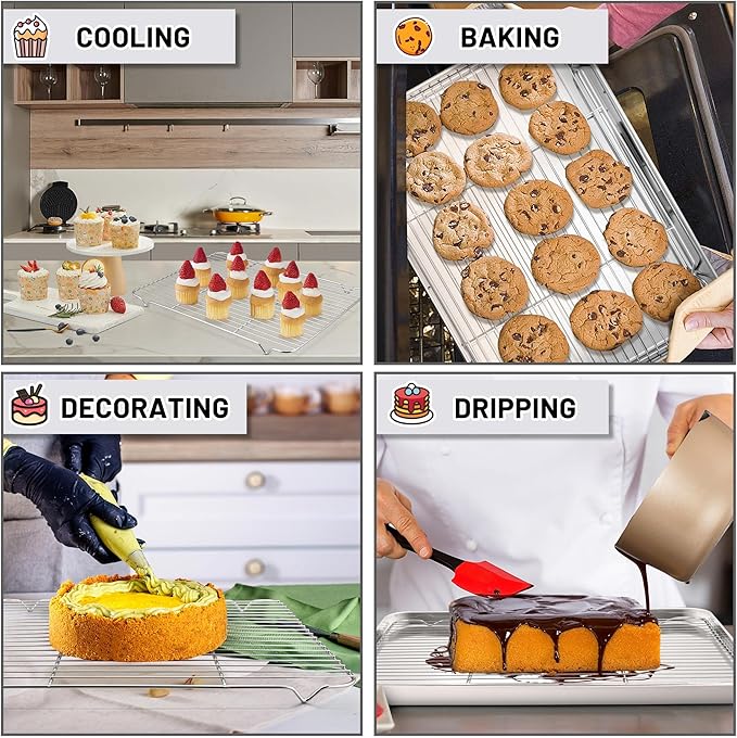 TeamFar Baking Sheet with Rack, 17.6 x 13 x 1 inch Stainless Steel Baking Pan Cookie Sheet Set with Cooling Rack for Baking/Roasting/Cooling, Non-Toxic & Heavy Duty, Dishwasher Safe - Set of 4