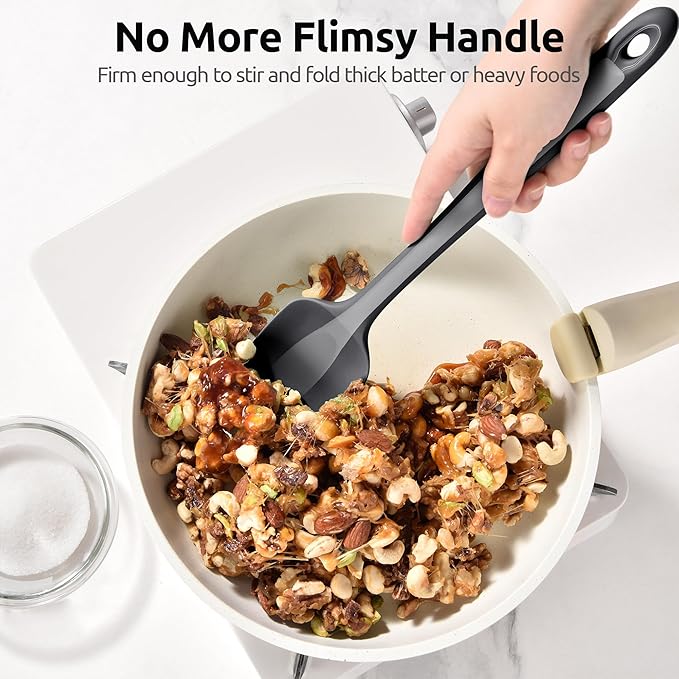 U-Taste Extra-Long 600ºF Heat Resistant Spatula Spoon: 14" Silicone Spoonula Cooking Utensils for Kitchen Use, Non-Stick Scoop Scraper with Soft Edge & Firm Core for Baking, Mixing, Serving (Black)