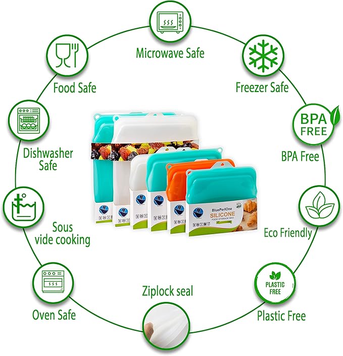 15 Ounce Dish washer safe, BluePerlOne 100% Food Grade Silicone, Reusable Zipper Storage Bags for Microwave, Oven, Fridge, Freezer & Sous Vide. (Orange/ 2 cups)-15 oz. - 1 Bag