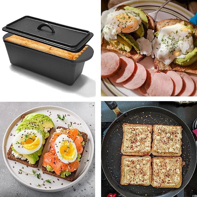 Cast Iron Bread Loaf Pan with Lid - 11x5 Inch Heavy Duty Dutch Oven for Sourdough Baking & Artisan Bread Pre-Seasoned Sandwich, 3 Quart Nonstick Loaf Pan for Home Kitchen Restaurant