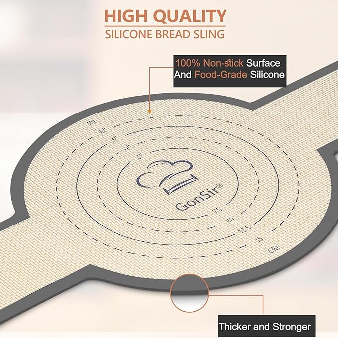 Sourdough Silicone Bread Sling, Non-Stick & Easy Clean Dutch Oven Baking Mat with Longer Handles, Silicone Baking Sling to Transfer SourDough Easily, Reusable Bread Mat Set with Storage Bracelet