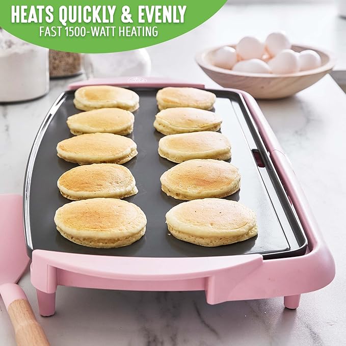 GreenLife 20” Extra Large Electric Griddle, Non-Toxic PFAS-Free Ceramic Nonstick, Temperature Control, Quick Even Heating, Removable Drip Tray, Pancakes, Eggs, Sausage, Easy Clean, Pink