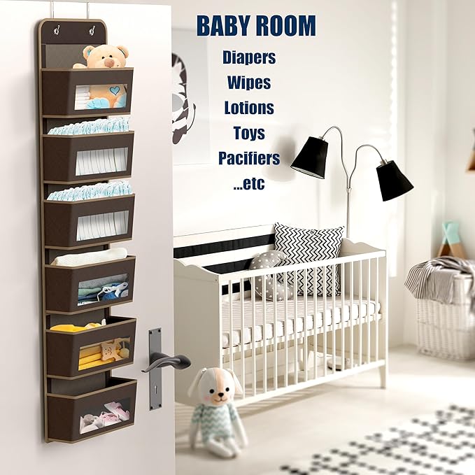 Simple Houseware 6 Clear Window Pocket Over Closet Door Storage Hanging Organizer for Bedroom, Bathroom, Pantry, Brown