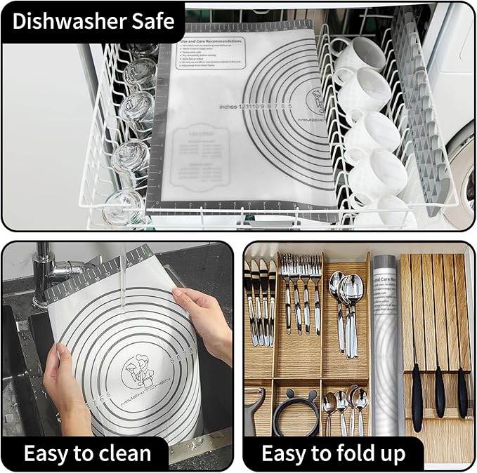 Silicone Baking Mat with Measurement, Non Stick Pastry Mat for Dough Rolling, Fondant Mat, Pie Crust Pizza, Macaron,Cookie Sheet, Reusable Baking Supplier Tools